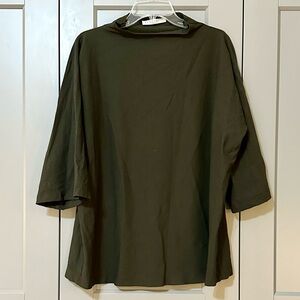 Bryn Walker High Neck Italian Ponti Tunic Top Dark Green Relaxed Fit Size Medium